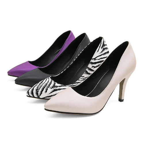 Elegant Silk Pointed Toe Heeled Pumps for Women - Nude Purple Classic Party Wedding Shoes